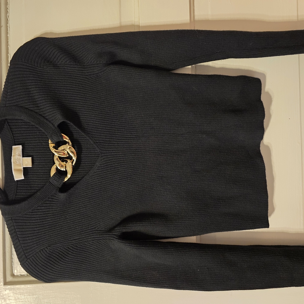 MICHAEL Michael Kors Black Sweater with Gold Chain Accent